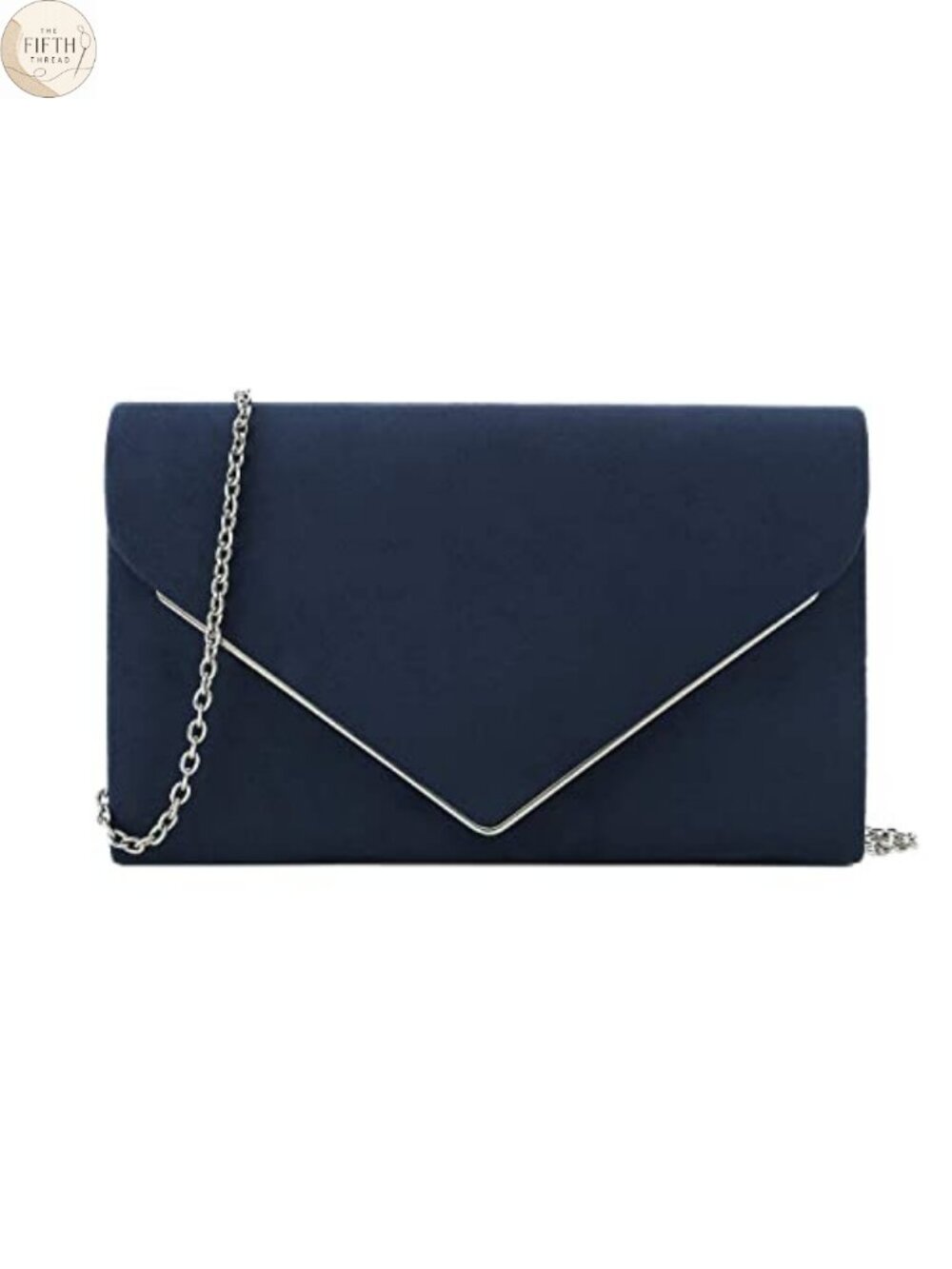 Faux Suede Clutch Bag with Metal Binding Trim & Chain Strap Evening Purse